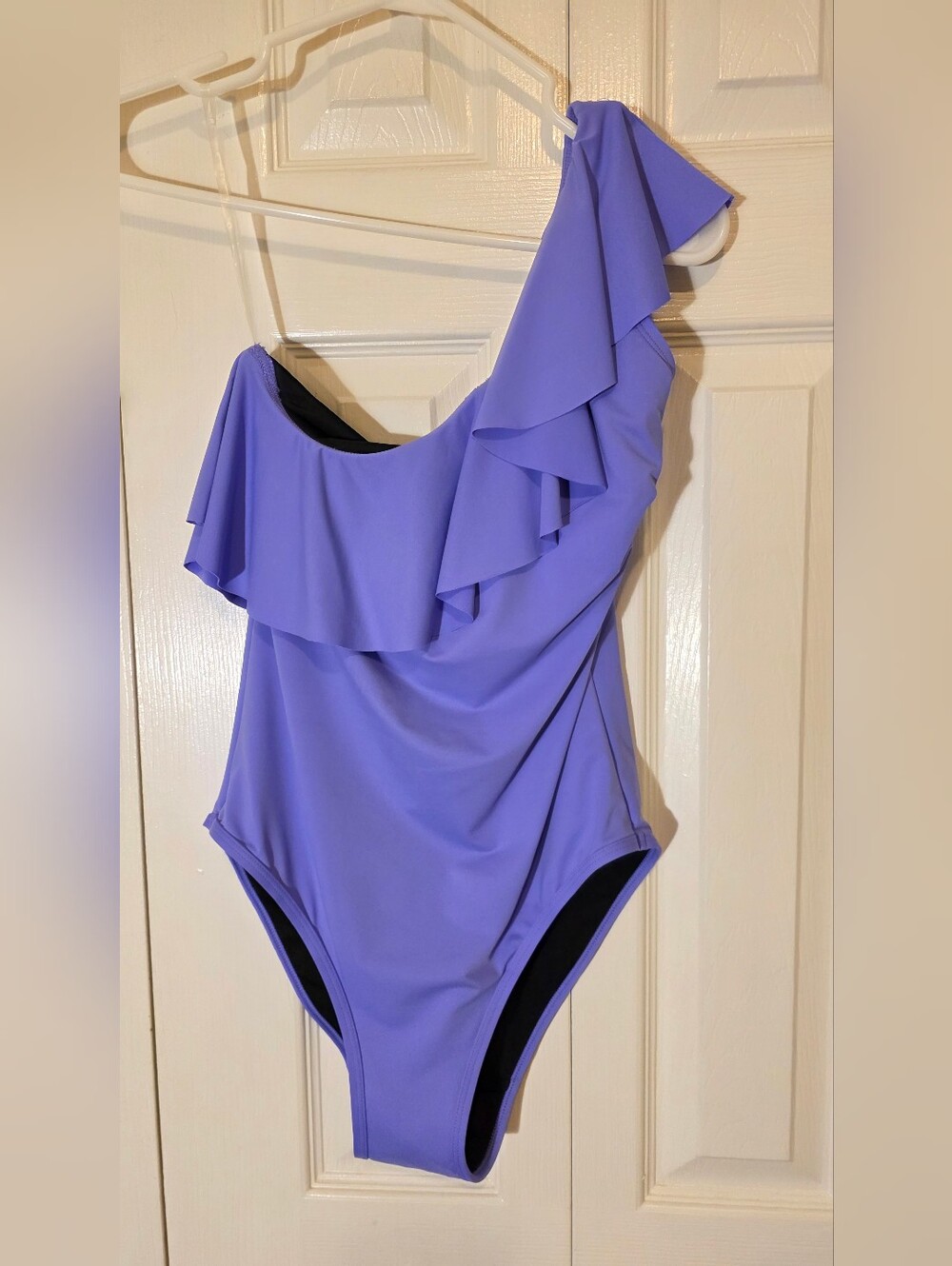 Beautikini Leakproof Swimwear One Piece Ruffled One Shoulder Swimsuit Purple